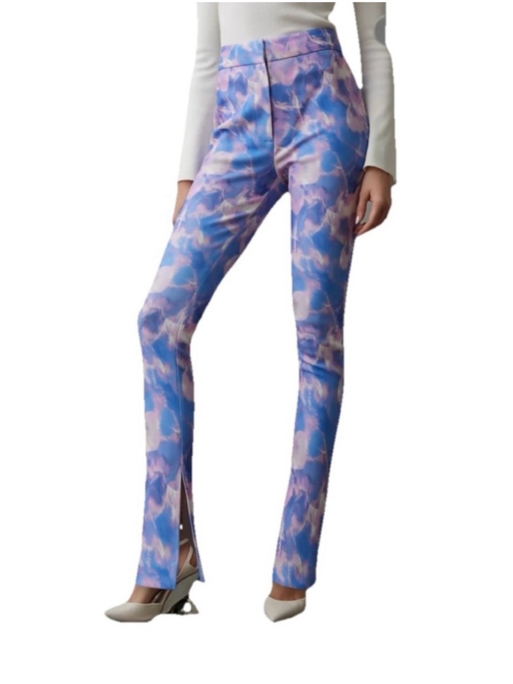 Anthropologie Audette Floral Print Blue  and Pink Slim Pants